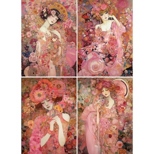 Fridge Magnets 4 pcs ~ Sunset Air Fairy ~ Gustave Klimt ~ Vintage Illustration F053