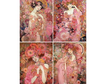 Fridge Magnets 4 pcs ~ Sunset Air Fairy ~ Gustave Klimt ~ Vintage Illustration F053