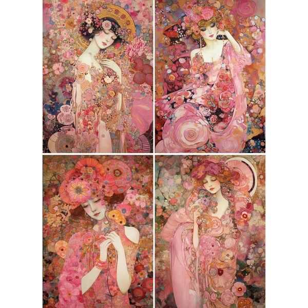 Aimants de réfrigérateur 4 pcs ~ Sunset Air Fairy ~ Gustave Klimt ~ Illustration vintage F053