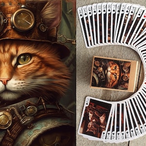 STEAMPUNK CATS Playing Cards (Poker Deck 54 Cards All Different) Cats Working in Steampunk Offices Dieselpunk Machinery Sci-Fi 652-134