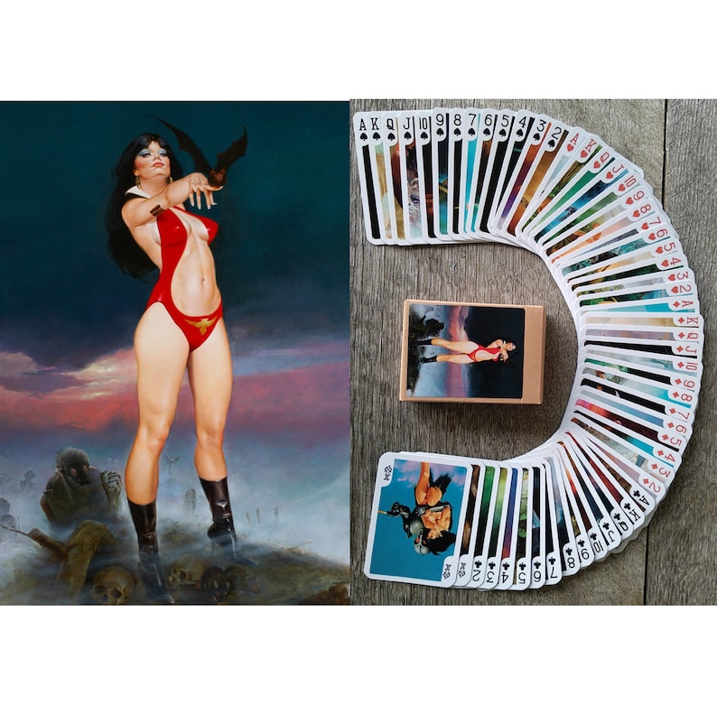 VAMPIRELLA PINUP SEXY  Playing Cards (Poker Deck 54 Cards All Different) Vintage Pin Up, Ladies Lingerie Illustrations Enrich Torres 651-040 