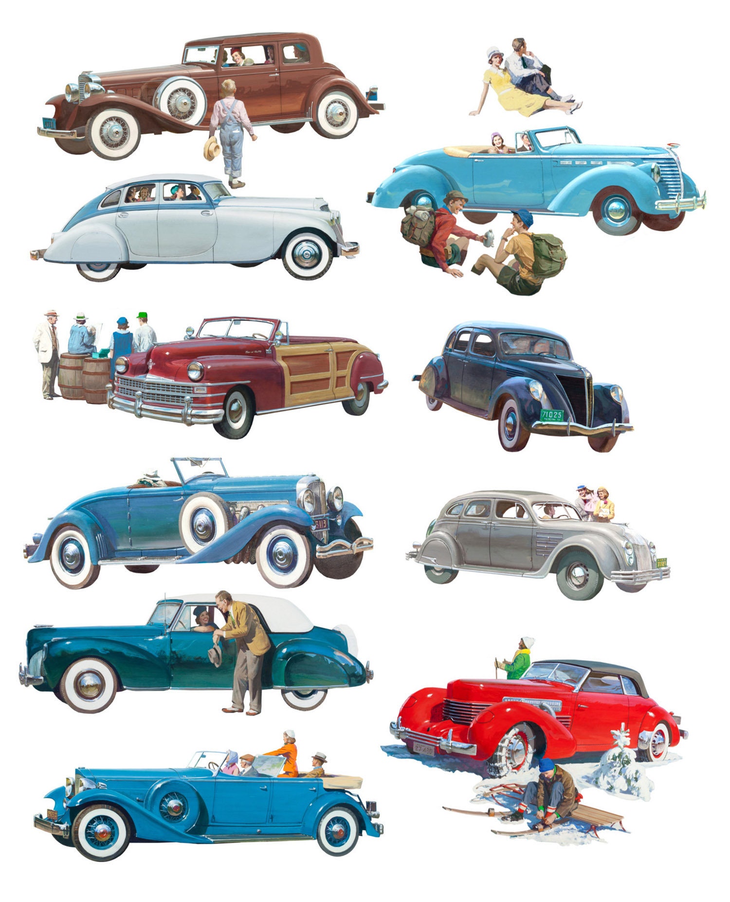Classic Retro Cars Colorful Vinyl Wall Decals Vintage Pictures 083 Wall Stickers Removable