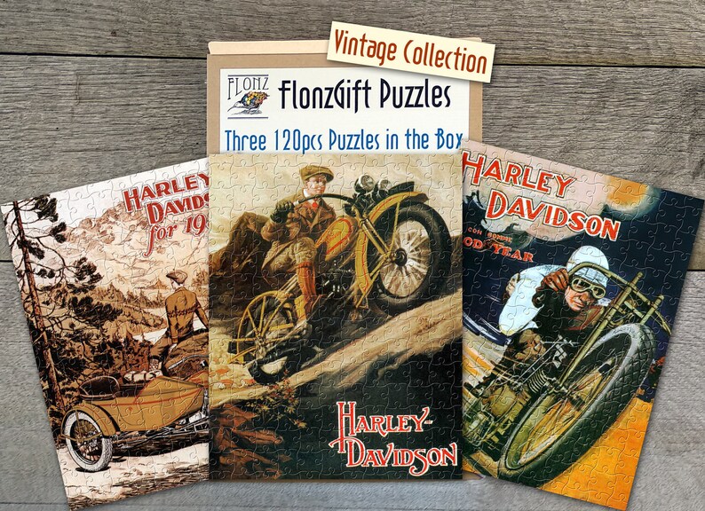 HARLEY DAVIDSON Puzzle 3 Jigsaw Puzzles in a Box Vintage Etsy