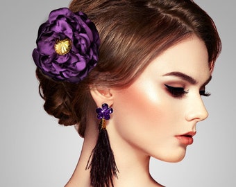 Hair clip "Dark Purple" with a large flower made of violet satin