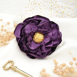 Hair clip Dark Purple with a large flower made of violet satin image 7