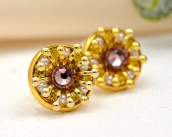 Romantic stud earrings "Iconic Trust" Golden earrings with pearl and rhinestones