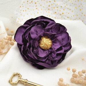 Hair clip Dark Purple with a large flower made of violet satin image 4