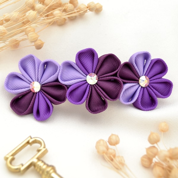 Blumen Haarspange  "L'amour toujours" | romantischer Haarschmuck  lila und violetten Blüten aus Stoff | Kanzashi Haarschmuck