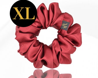 Large voluminous red scrunchie "Scarlet" | Hair tie made of dark red satin fabric | Hair accessory