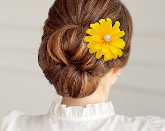 Hair clip with gerbera made of satin | Flower hair clip "Sunny Day" in summery yellow