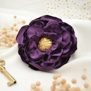 Hair clip Dark Purple with a large flower made of violet satin image 6