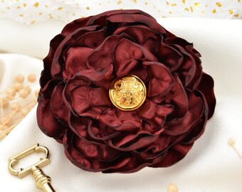 Hair clip "Eloise" with a large flower made of dark red satin