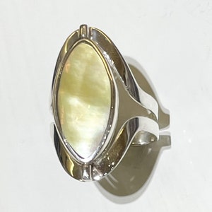 Perlmutt und Obsidian Klapp- und verstellbarer reversibler Ring, Reversible 950 Silber verstellbarer Ring Perlmutt und Obsidian 2 in 1