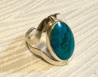 Ring Chrysokoll/Lila Spiny Oyster Flip Ring, Reversible 950 Silber Einstellbar Ring Chrysokoll und Lila Spiny Oyster 2 in 1 |