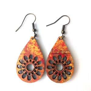 Gift  for friend, Hand design earrings|sunflower earrings, nickel free earrings, thanksgiving dinner jewelry|statement earring