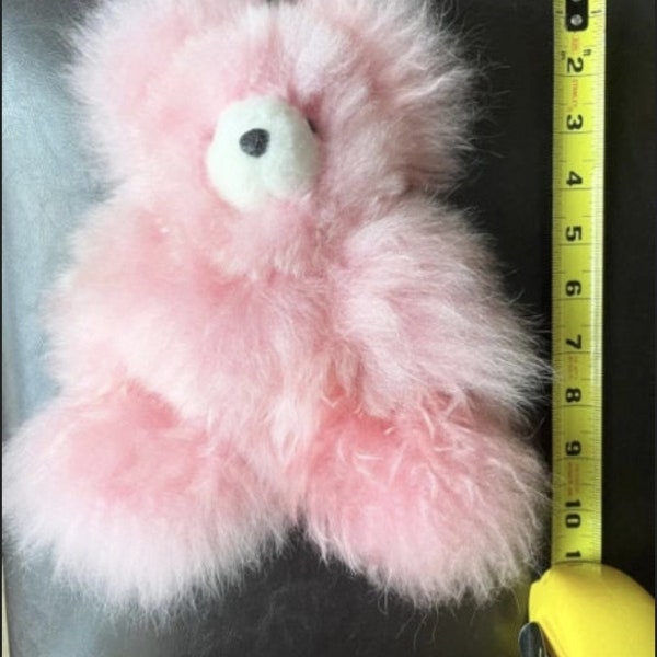 Pink Baby Alpaca Stuffed bear animal, 9/10 inches approximately, real fur stuffed animal,