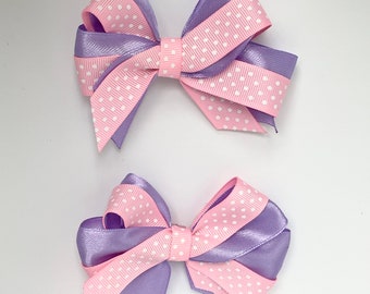 Set of two hair bow, purple hair bow, pink hair piece, pink and purple hair bow