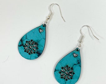 Blue earrings, gift for friend, Vintage earrings|sunflower earrings, nickel free earrings, blue flower jewelry, mum, Aqua earrings