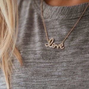 Gold love cheap necklace cursive