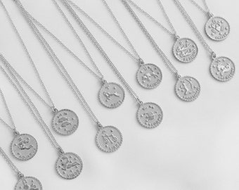 Sagittarius Zodiac Necklace, 925 Silver, Astrology Necklace, Zodiac Necklace, Horoscope Necklace, Coin Pendant, Gift, Minimalist, Celestial