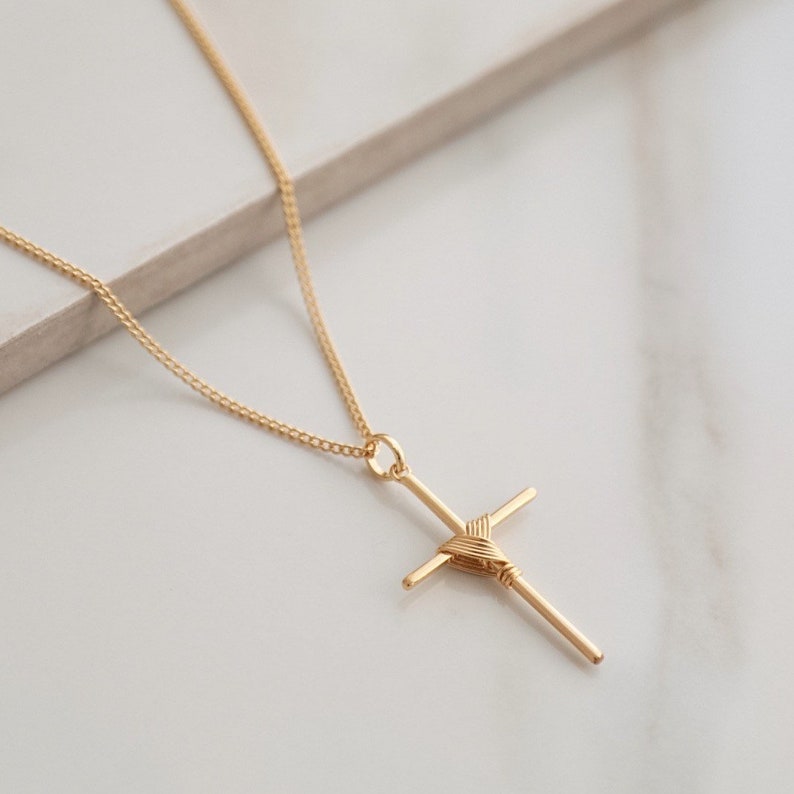 Cross Necklace 18kt Gold Filled Religious Coin Necklace Etsy