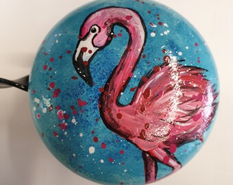 large bicycle bell: flamingo, hand-painted, 8 cm diameter