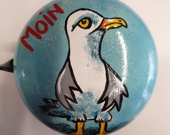 large bicycle bell: Seagull and Moin, hand-painted, 8 cm diameter