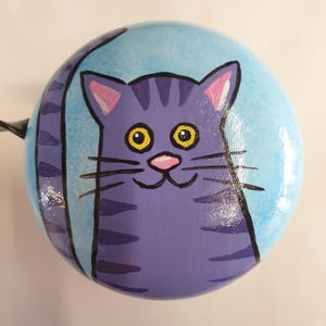 large bicycle bell: colorful cat, hand-painted, 8 cm diameter