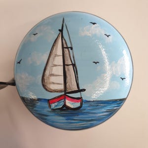 large bicycle bell: sailing ship, hand-painted, 8 cm diameter