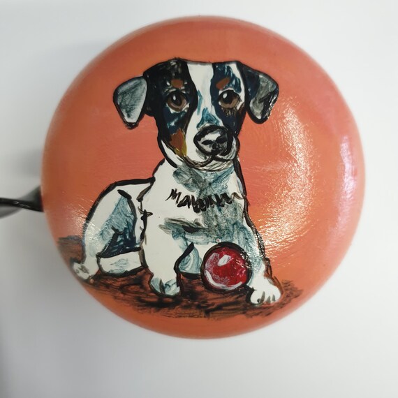 Large Bicycle Bell: Dog, Jack Russell Terrier, Hand-painted, Cm