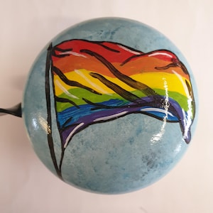large bicycle bell: rainbow flag, hand-painted, 8 cm diameter