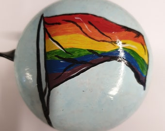 large bicycle bell: rainbow flag, hand-painted, 8 cm diameter