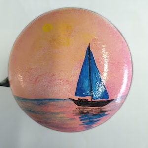 large bicycle bell: sailboat at sunset, hand-painted, 8 cm diameter