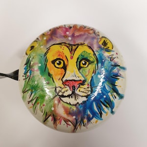 große Fahrradklingel: Löwe, handbemalt, 8cm Durchmesser