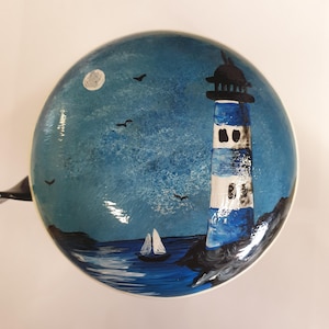 large bicycle bell: lighthouse at night, hand-painted, 8 cm diameter