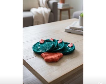 set of 4 catus drink coasters with pot holder