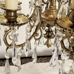 1 pair of rare antique chandeliers, rod shape, bronze, rare crystal, restored C71 image 10
