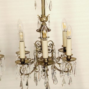 1 pair of rare antique chandeliers, rod shape, bronze, rare crystal, restored C71 image 2
