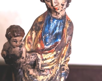 antique masterpiece of wood carving art Passau, painted Madonna