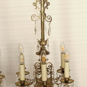 1 pair of rare antique chandeliers, rod shape, bronze, rare crystal, restored C71 image 3