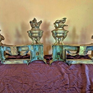 antique baroque andirons, fire insert, bronze, image 7