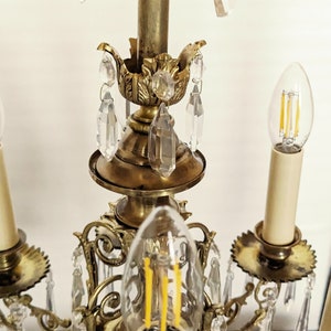 1 pair of rare antique chandeliers, rod shape, bronze, rare crystal, restored C71 image 7