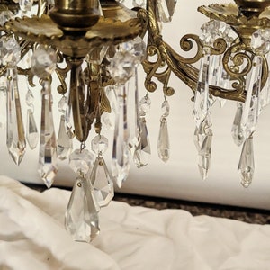 1 pair of rare antique chandeliers, rod shape, bronze, rare crystal, restored C71 image 9