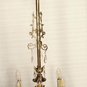 1 pair of rare antique chandeliers, rod shape, bronze, rare crystal, restored C71 image 6