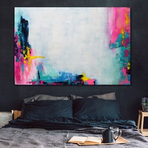 Blue and pink abstract painting-colorful wall art-pink abstract art-bedroom wall art-large original art-canvas painting-modern art
