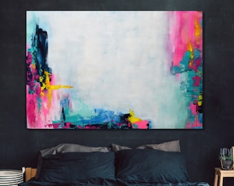 青とピンクの抽象的なキャンバスの壁アート壁装飾 - Etsy 日本