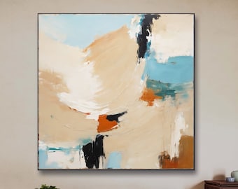 Blue and Beige Abstract Painting-Cream and Light Blue Art-Textured Painting-Abstract Canvas Art-Original Artwork-Minimalist Abstract