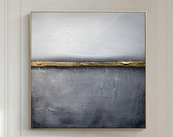 Abstract painting-Gold Canvas Painting-Grey Canvas Painting-Original Painting-Minimalism art- Gold Wall Art-Abstract Canvas -Texture Canvas