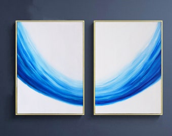 Décor minimaliste bleu d’art abstrait-peinture à l’huile originale-mur moderne art-mur bleu marine art-chambre décor mur-personnalisé abstrait-mur décor