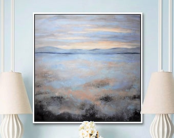 Large abstract painting-oil painting canvas-landscape modern painting-blue abstract-living room painting-original painting-abstract art